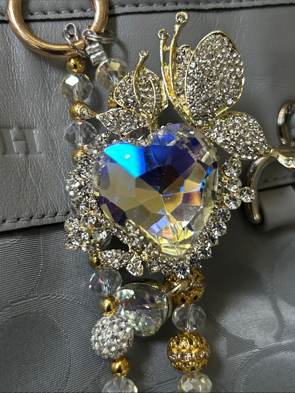 Keychain Gold & Iridescent Heart Charm Necklace